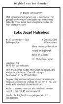 Epko Jozef Hulsebos - Overlijdens advertentie - juli 2009